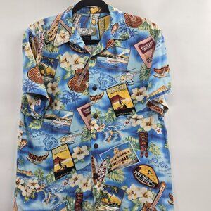 Vintage High Surf Hawaiian Aloha Blue Short-Sleeved Shirt 100% Cotton Medium
